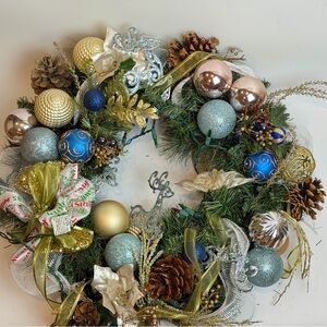 Festive Holiday Wreath with Gold and Silver Accents